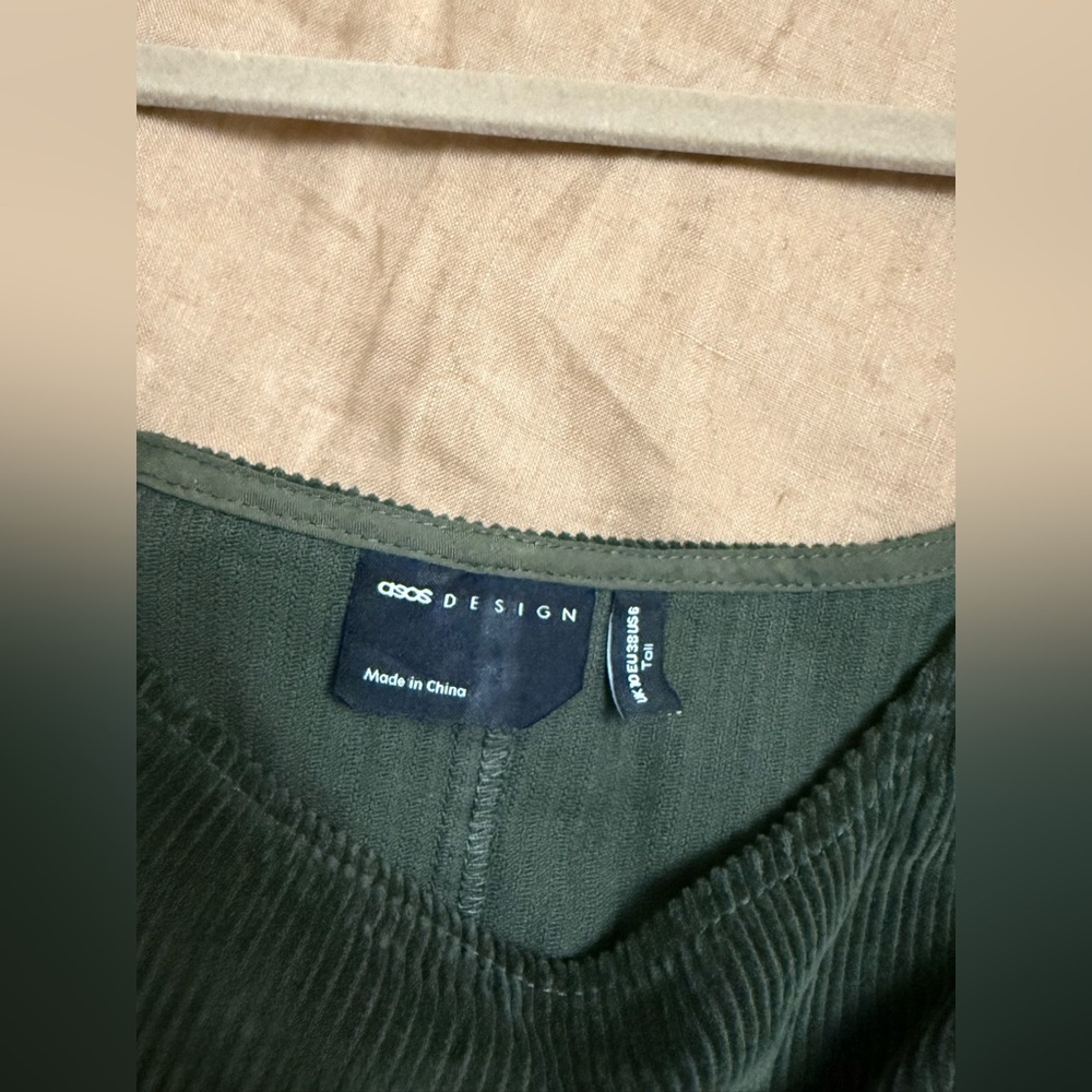 ASOS forest green a-line  corduroy pinafore mini dress with pockets - Picture 6 of 13